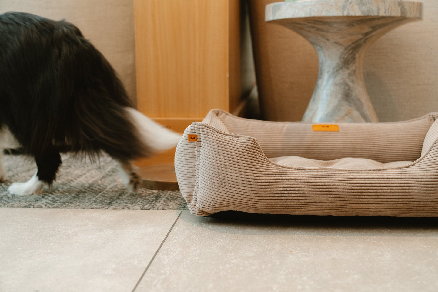 Luxury Dog Bed Fancy Corduroy Sleeper Taupe for Comfort, Sup - luxury dog bed view 6 for comfort and support