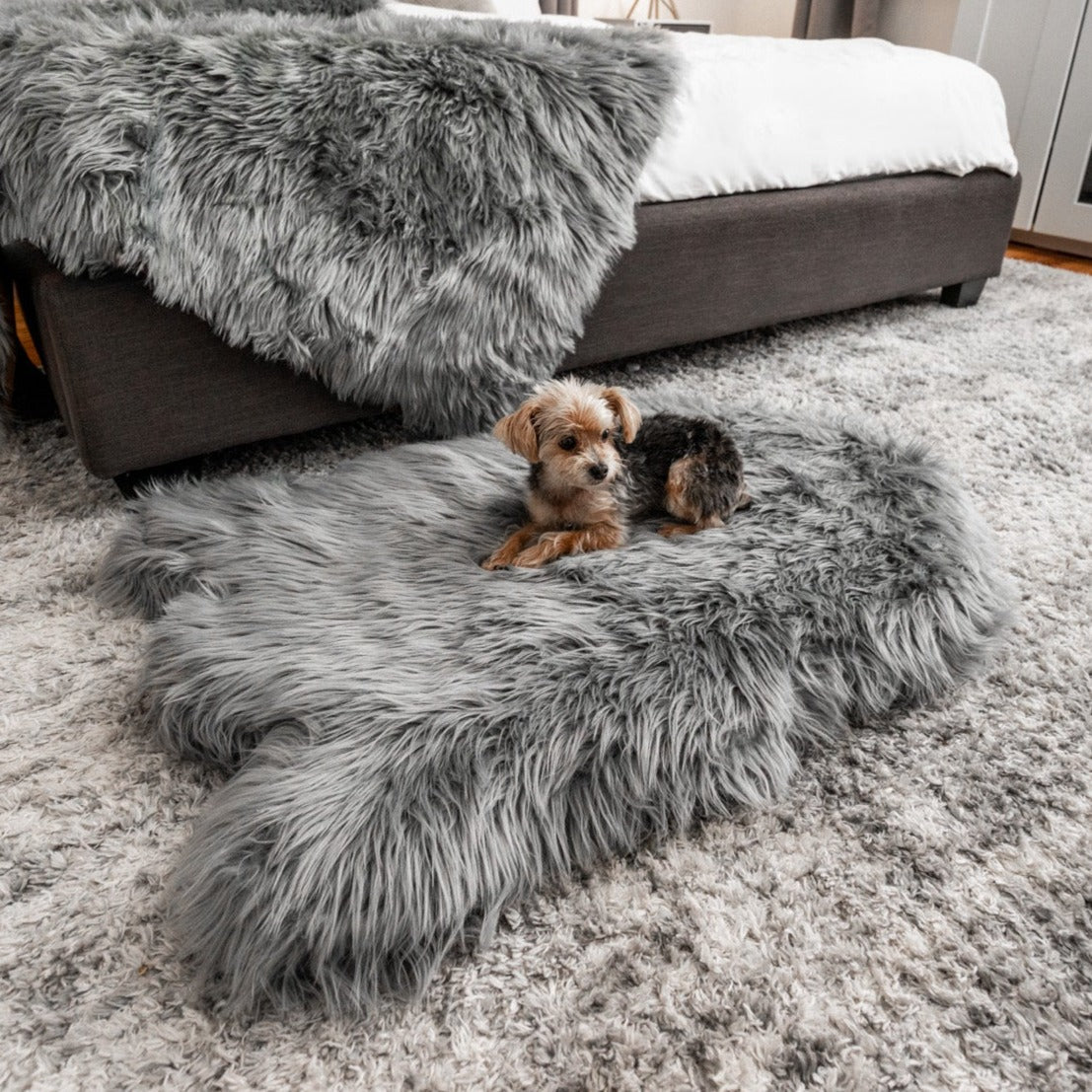 Memory Foam Dog Bed Faux Fur Charcoal Grey Orthopedic Comfor - gallery image 12