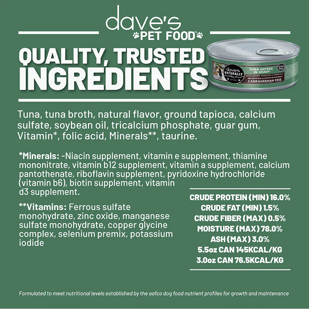 Daves Naturally Healthy Grain Free Tuna Entree In Gravy Wet - lifestyle view