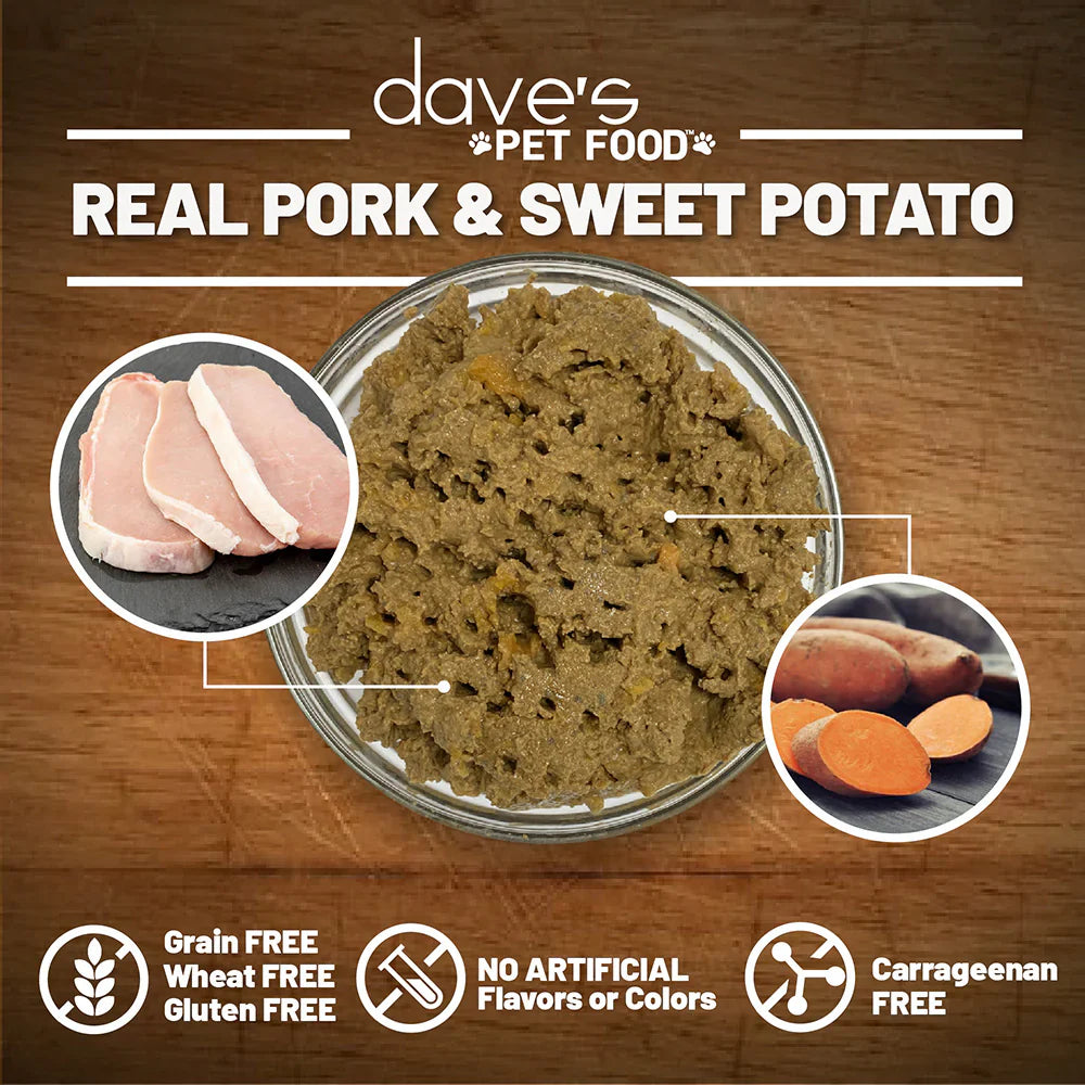 Daves Grain Free Pork Sweet Potato Entree For Dogs 13 2Oz - lifestyle view