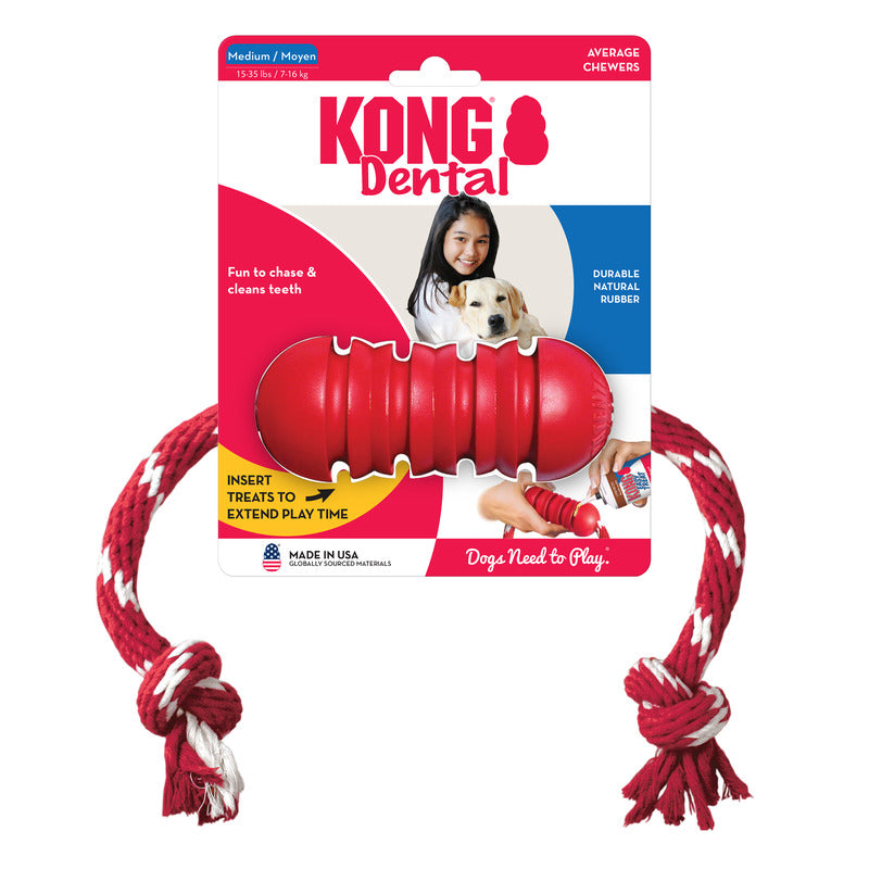 KONG Dental W Rope Medium Durable Chew Dog Toy Durable Play - lifestyle view