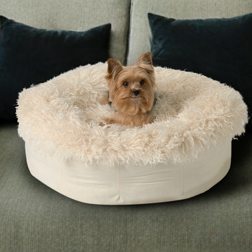 PupPoufT Luxe Faux Fur Donut Dog Bed - Plush Sheep Ivory - main product image