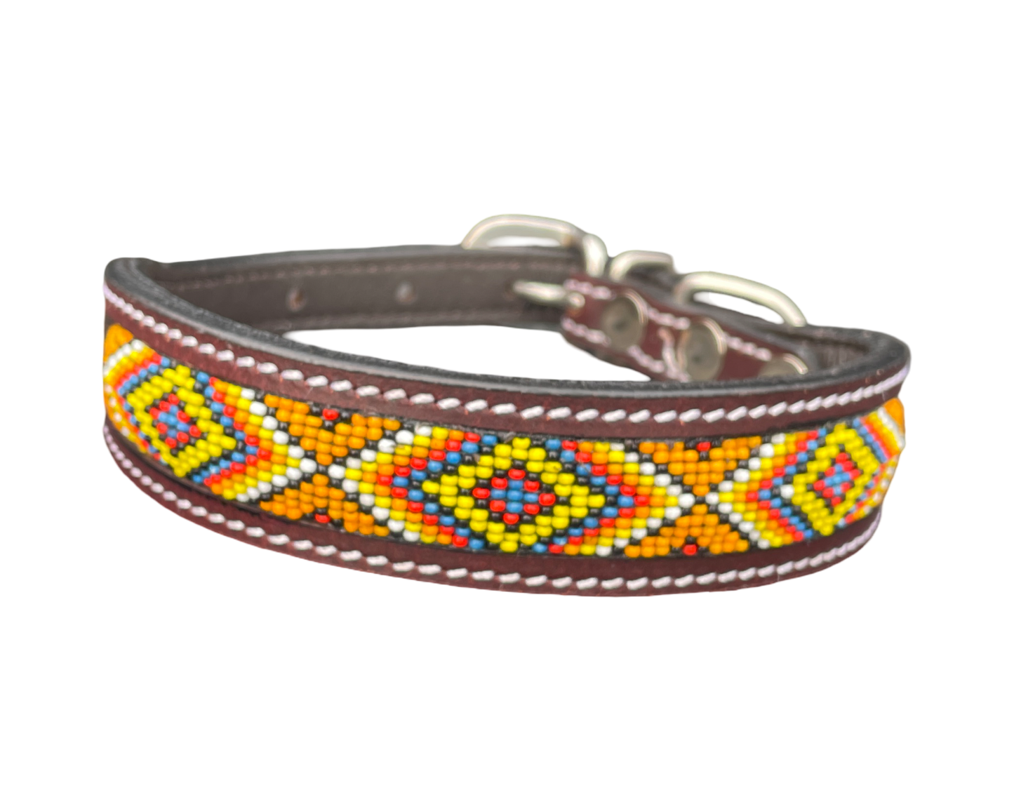 Epic Padded Leather Dog Collar with Beaded Design Dog Collar - close up view