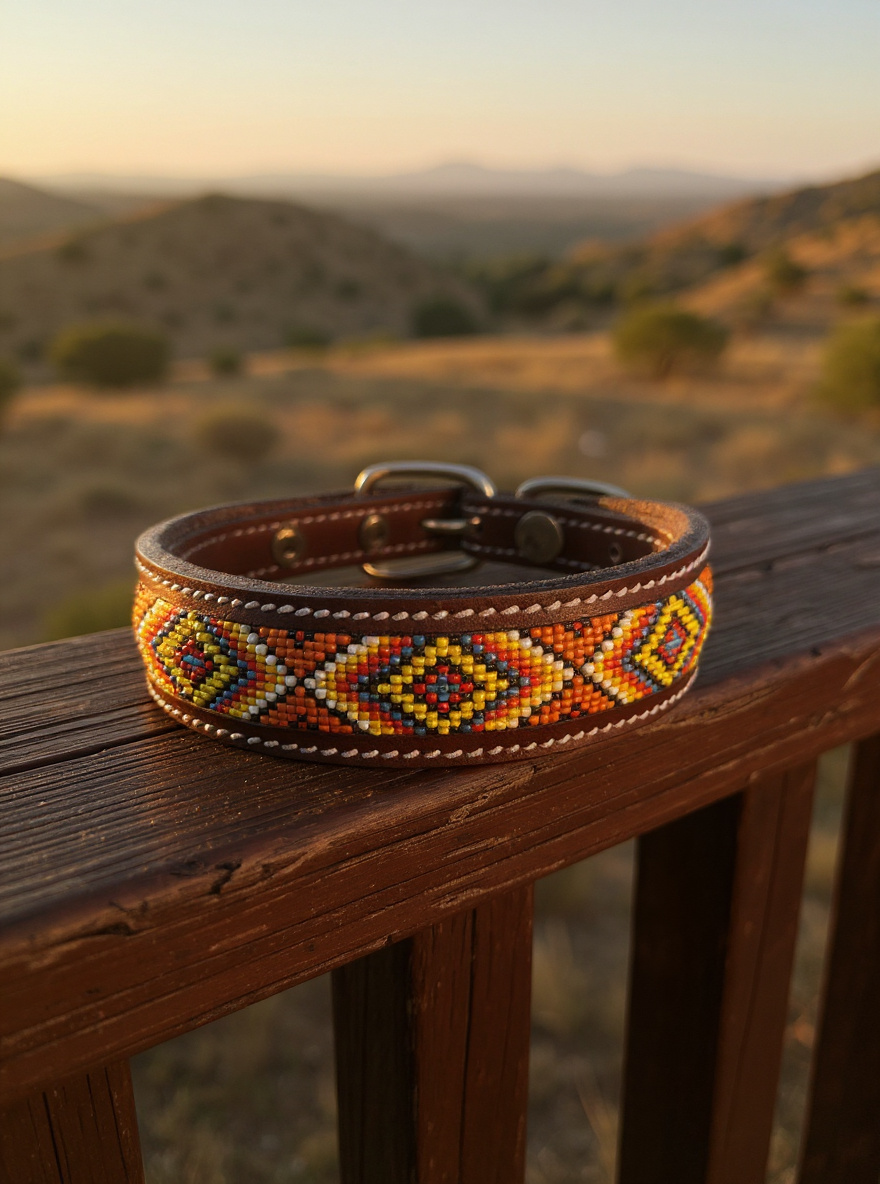 Epic Padded Leather Dog Collar with Beaded Design Dog Collar - lifestyle view