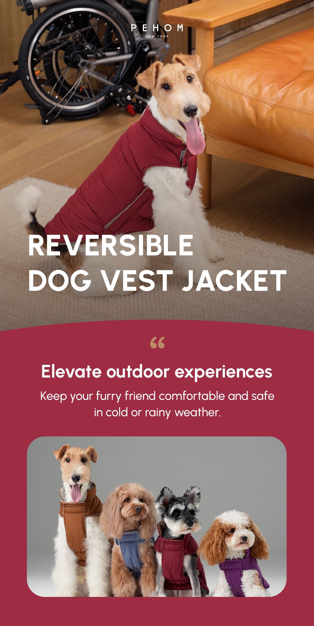 Reversible Dog Vest Jacket Red Brown Dog Apparel Premium Pet - gallery image 14
