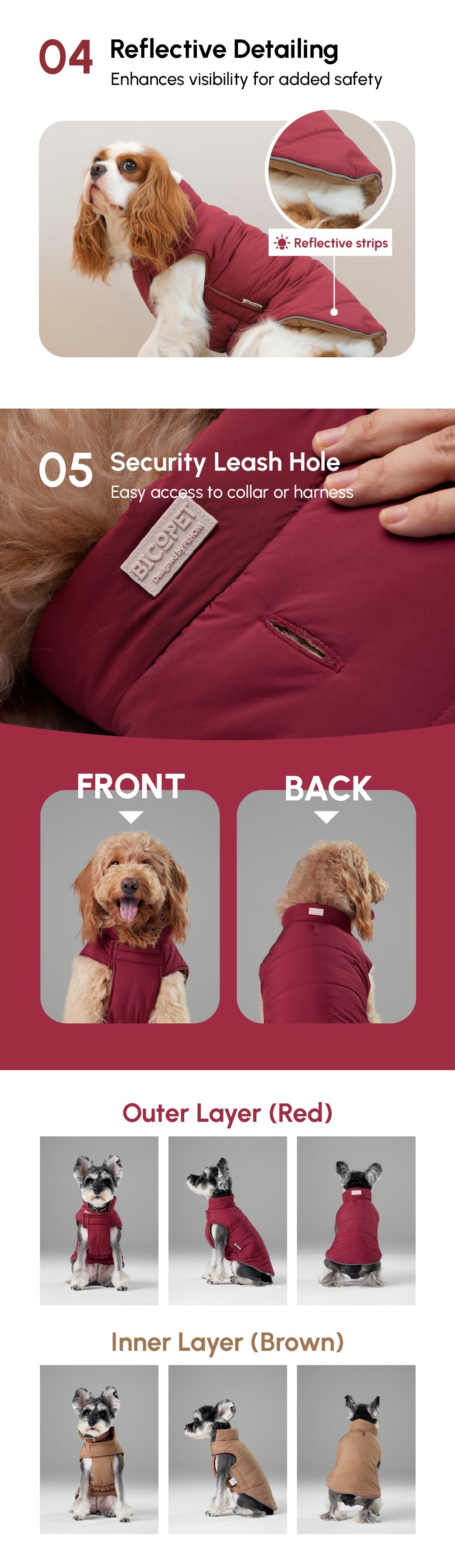 Reversible Dog Vest Jacket Red Brown Dog Apparel Premium Pet - gallery image 17