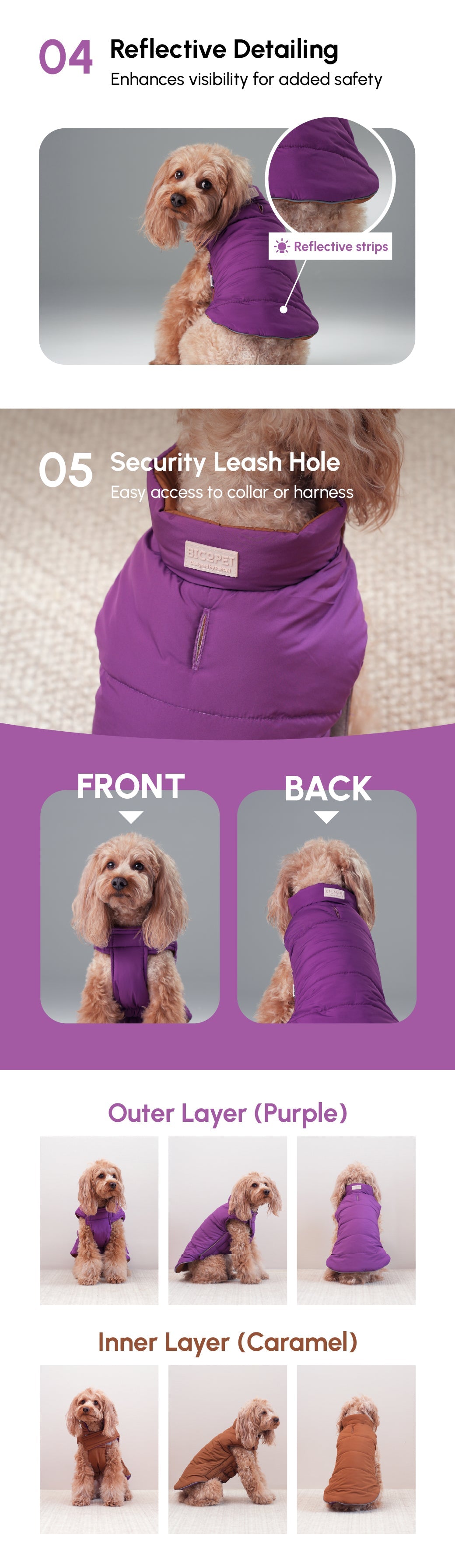 Reversible Dog Vest Jacket Purple Caramel Dog Apparel Pet - gallery image 12