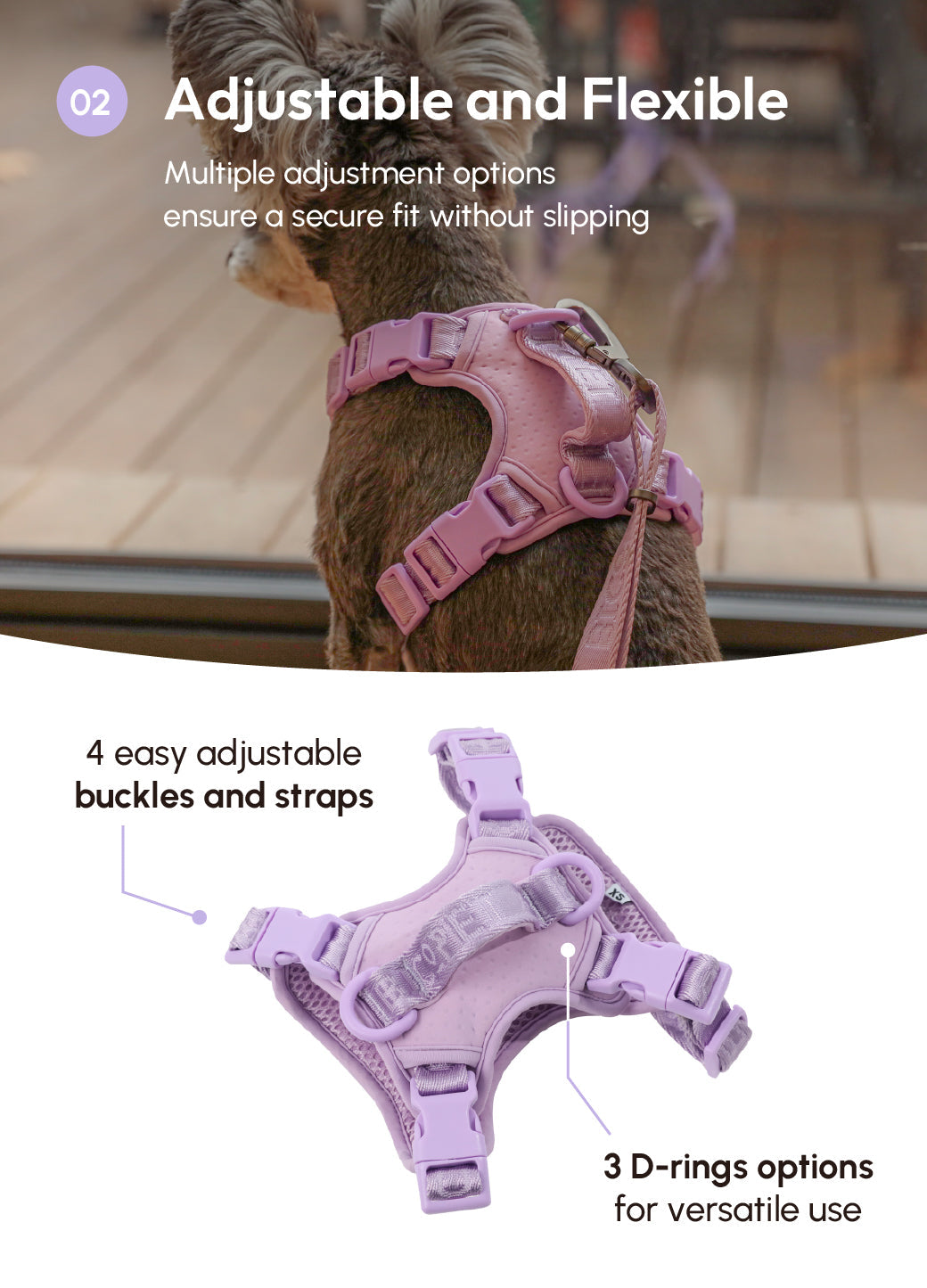 Dog Harness No Pull Active Fit Adjustable MINT PURPLE Walkin - gallery image 12