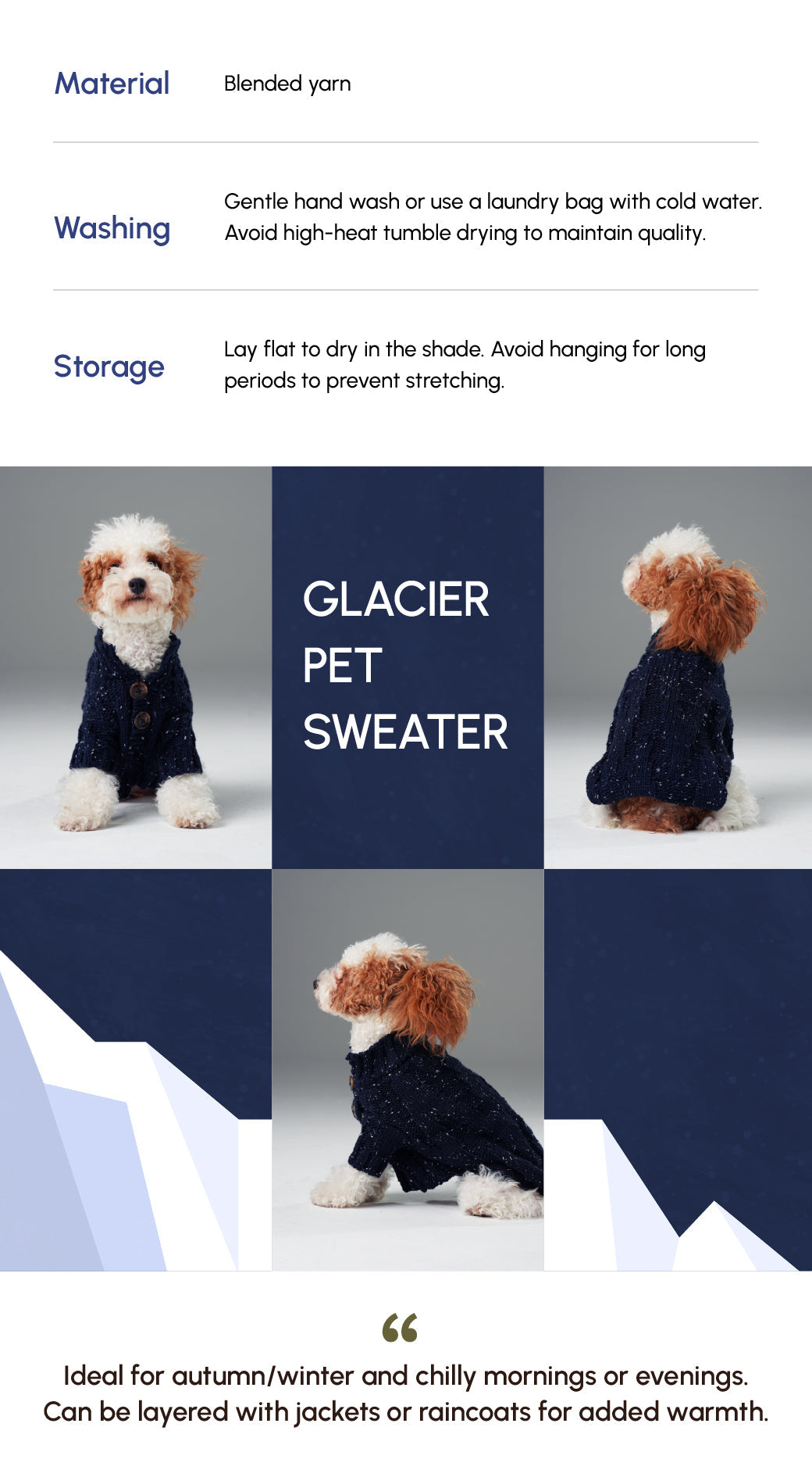 Glacier Pet Sweater Navy Dog Sweaters Premium Pet Supply - gallery image 14