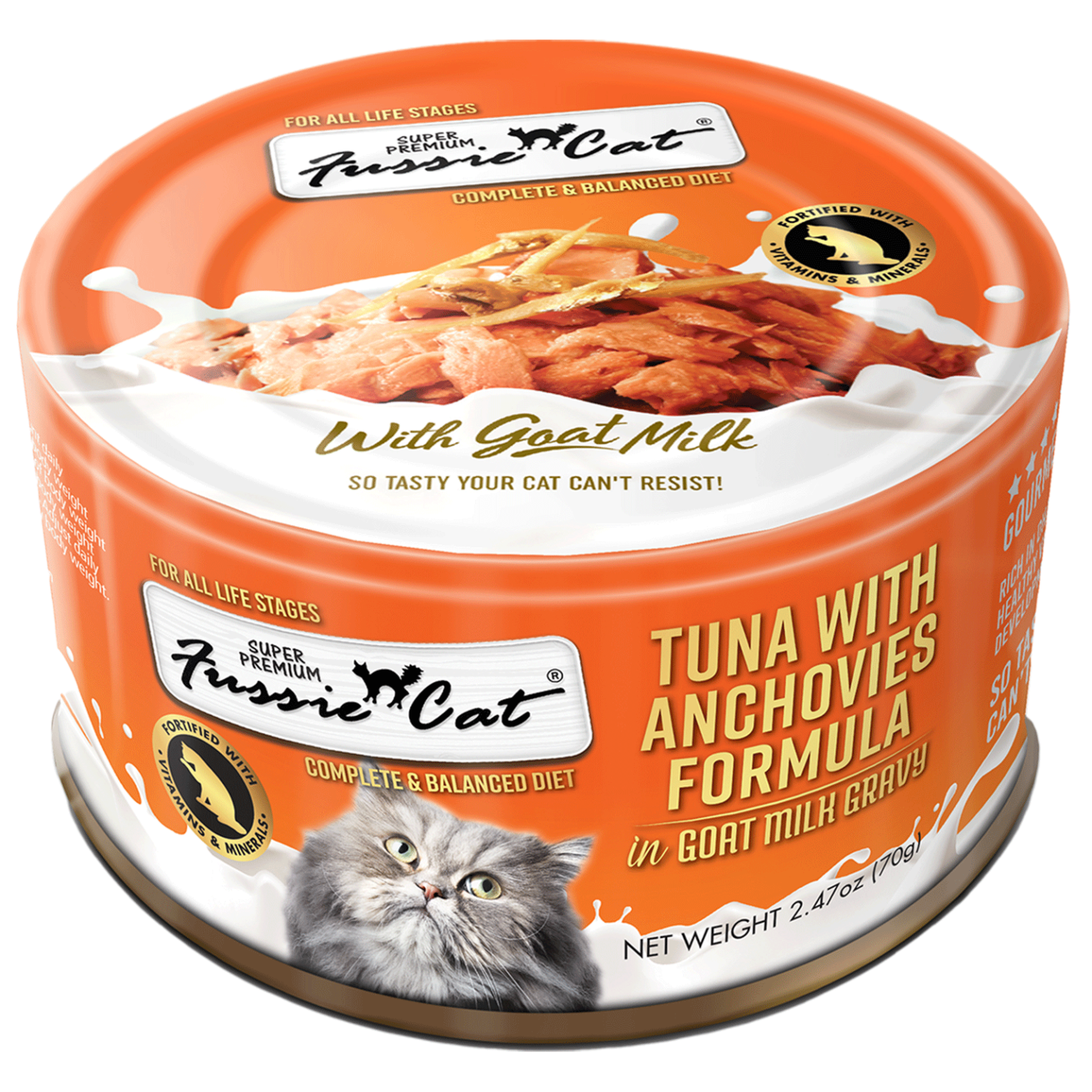Fussie Cat Tuna & Anchovies In Goat Milk Cat Cans (2.47oz) - main product image