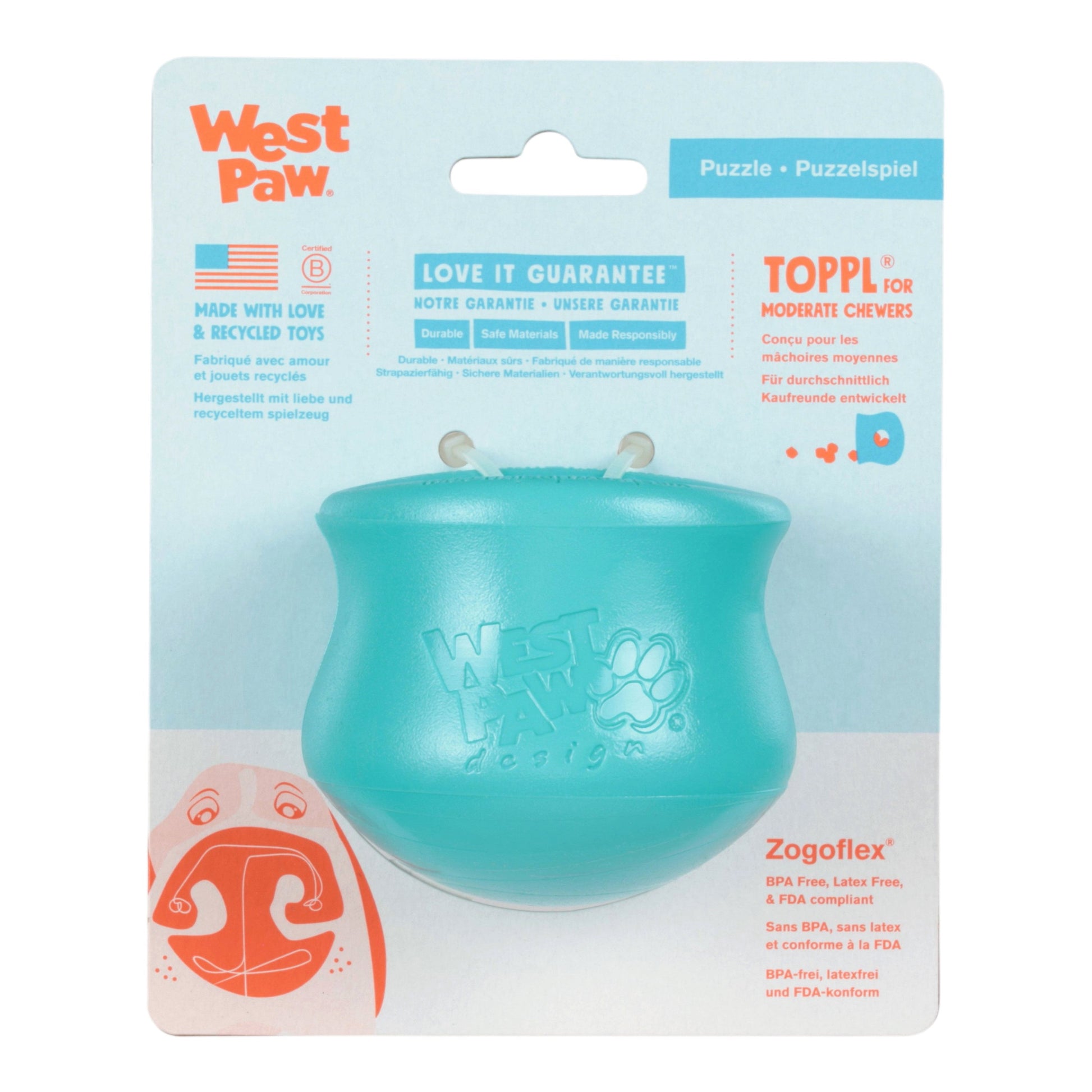 Toppl Teal Interactive Dog Toy Durable Play Premium - lifestyle view