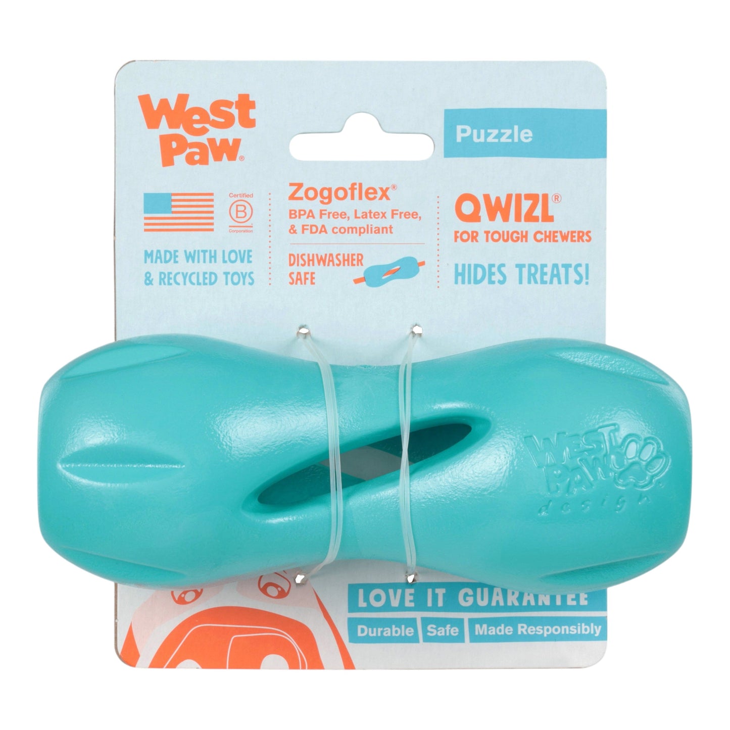 Qwizl Teal Interactive Dog Toy Durable Play Premium - lifestyle view