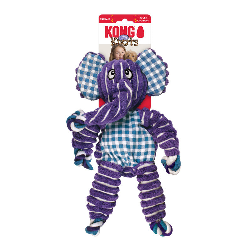 KONG Floppy Knots Elephant Plush Dog Toy Durable Play - lifestyle view