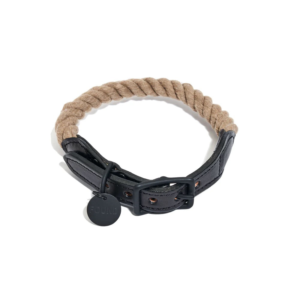 Found My Animal Matte Black Rope Leather Collar Extra Large - main product image