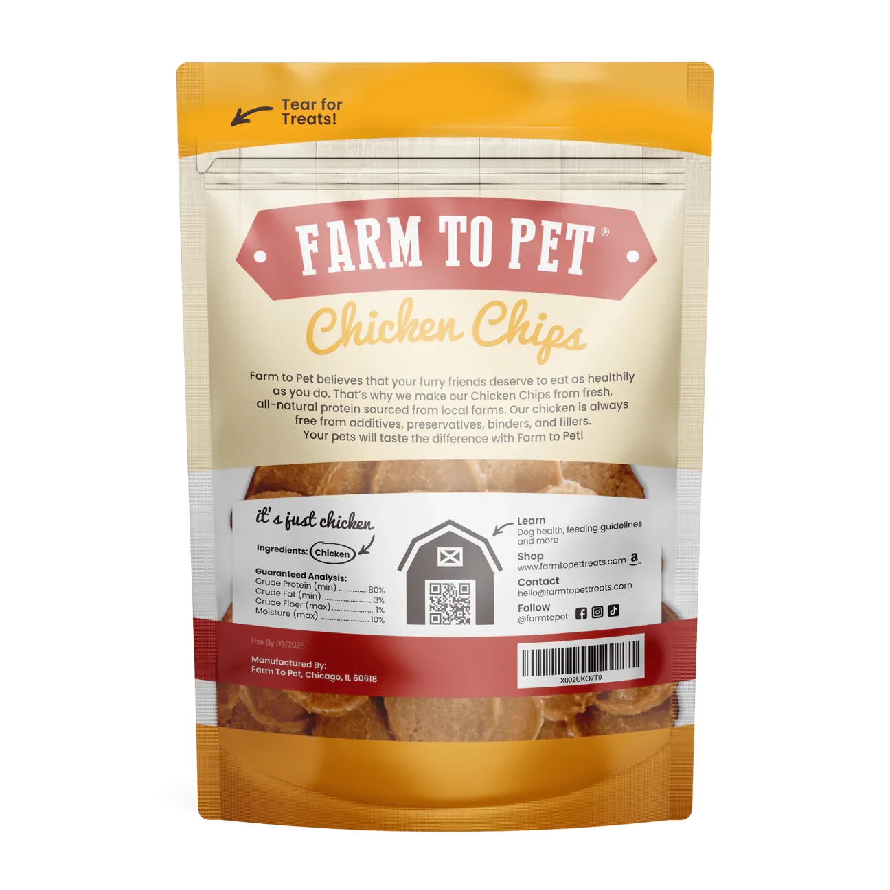 Farm To Pet Chicken Chips dog treats Premium Premium Pet Supply - detail view
