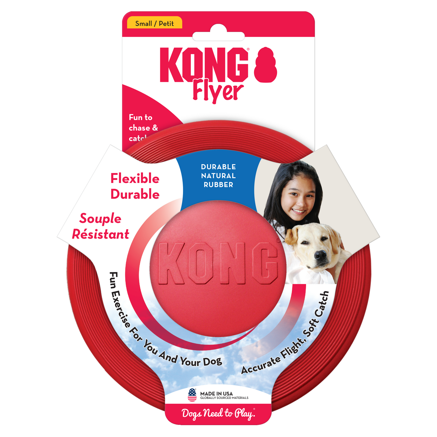 KONG Red Rubber Flyer Fetch Dog Toy Durable Play - detail view