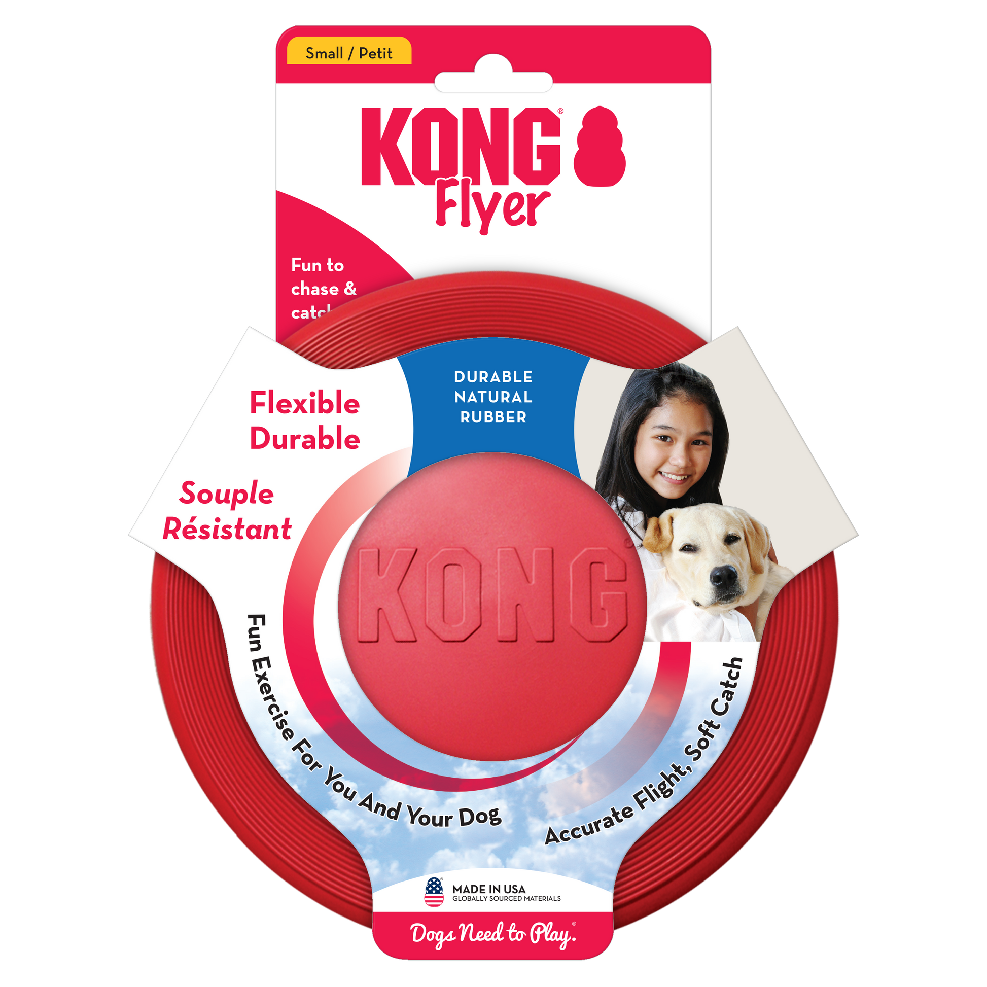 KONG Red Rubber Flyer Fetch Dog Toy Durable Play - detail view