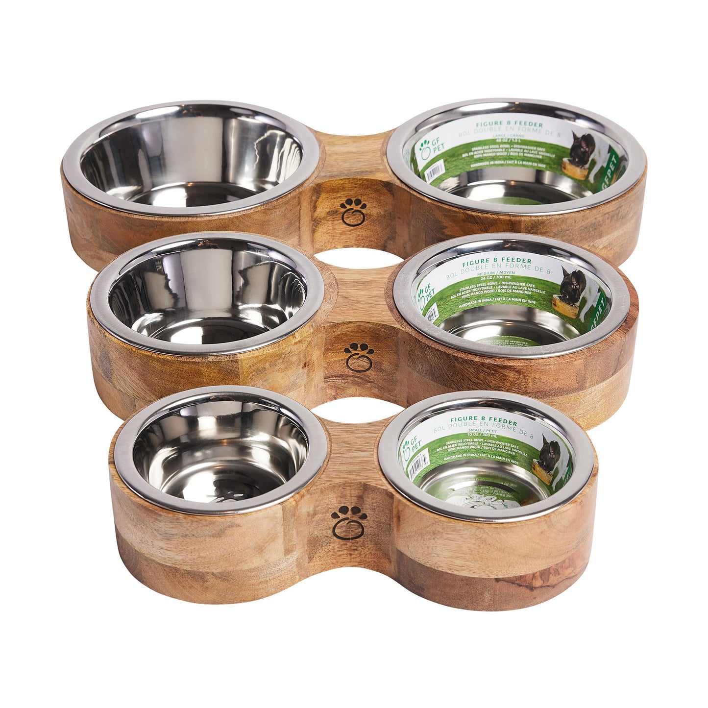 Wood Metal Feeder Double Diner Pet Feeding Hydration Supply - detail view