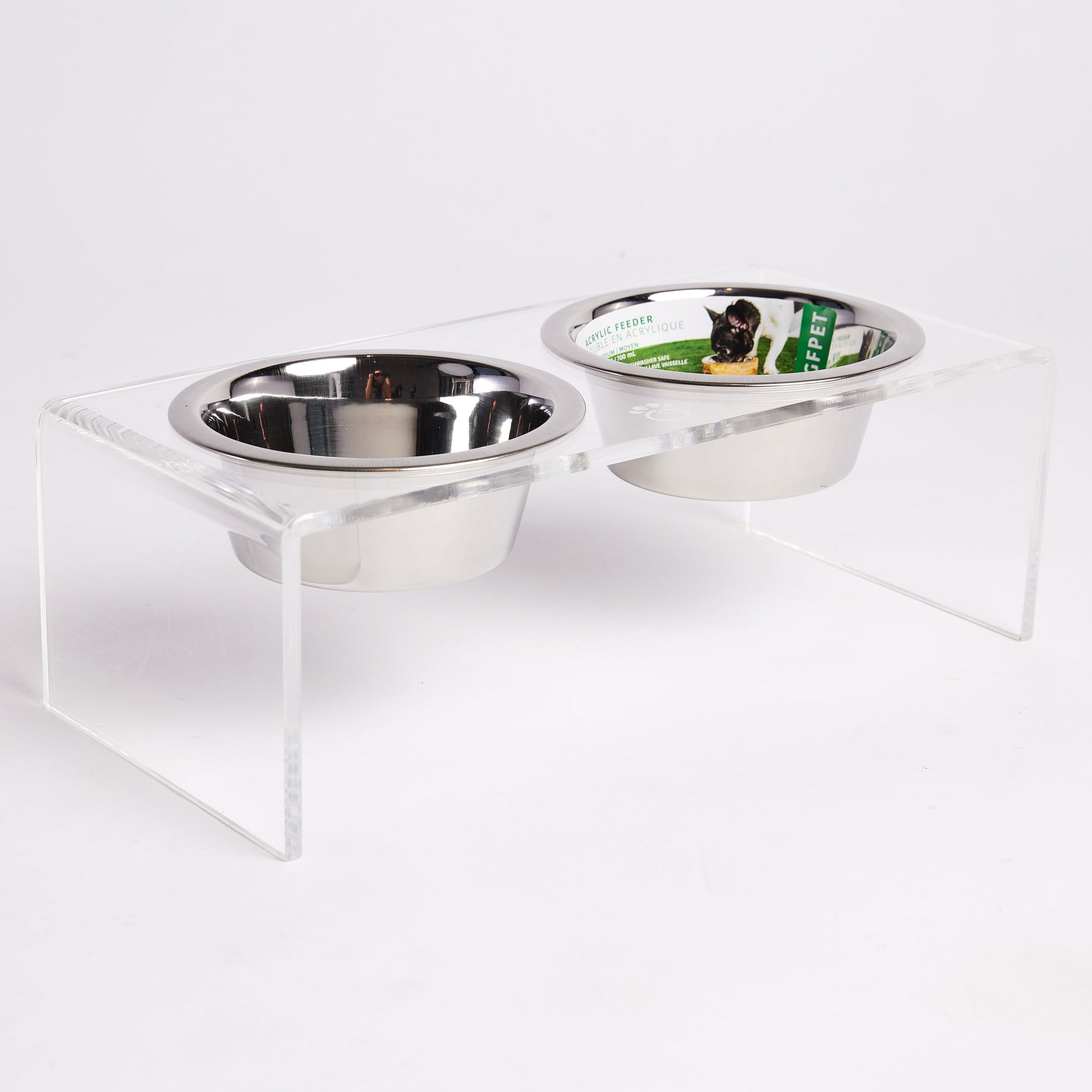 Acrylic Double Feeder - Clear - close up view | Pet Bowls, Feeders & Waterers at Purrfect Pet Kingdom