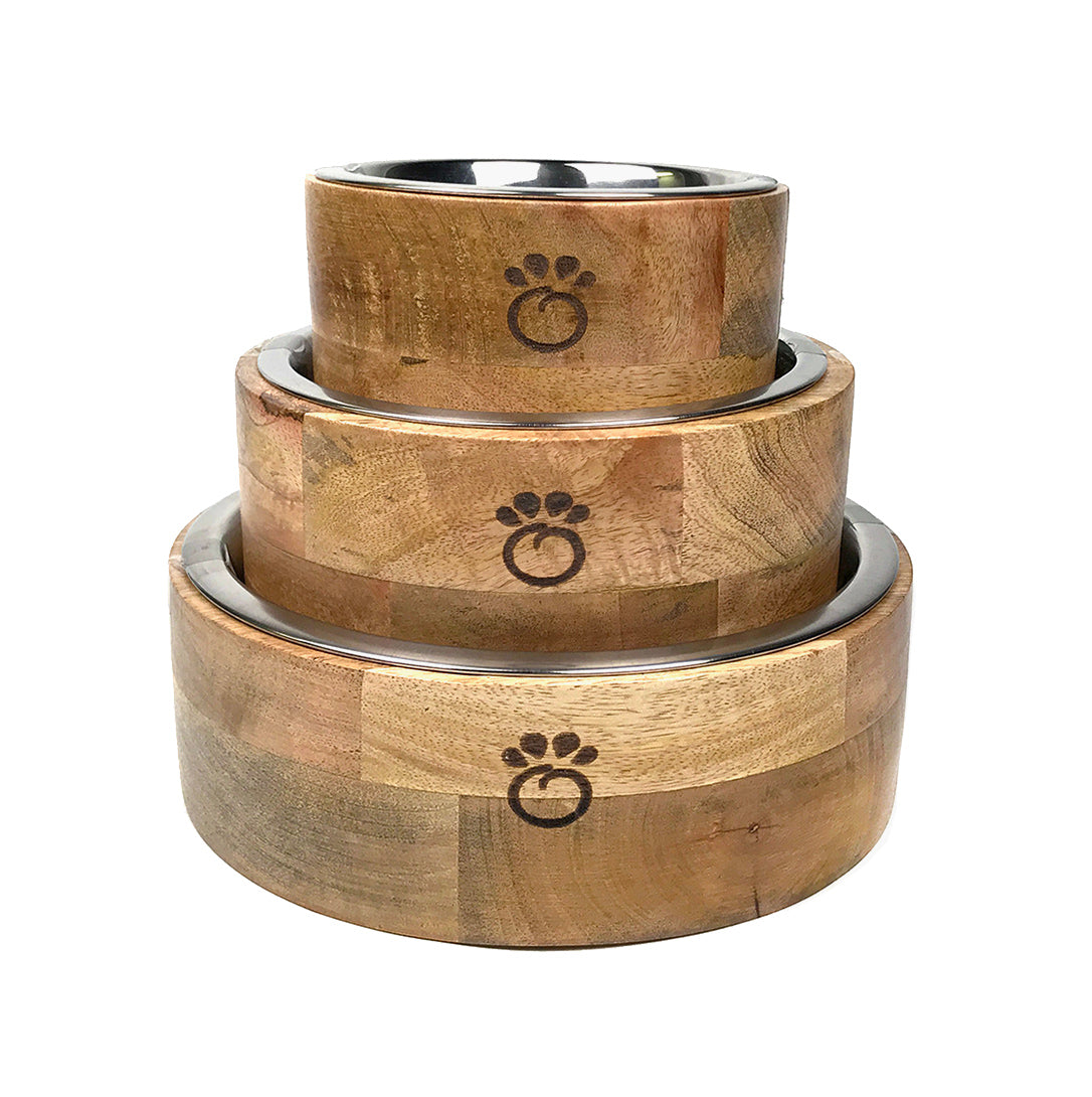 Mango Wood Bowl Single Pet Feeding Hydration Supply Premium - detail view