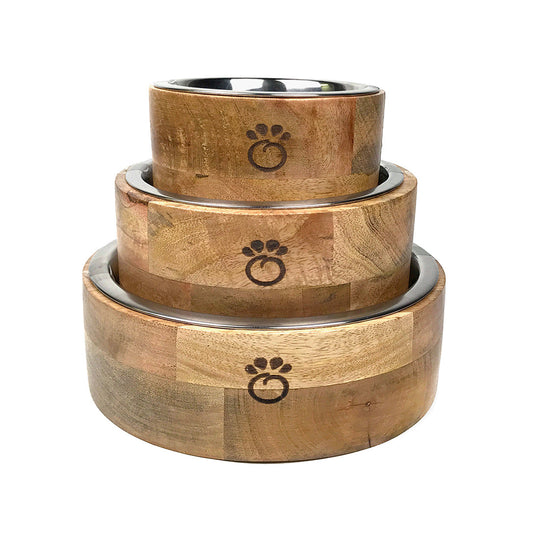 Mango Wood Bowl Single Pet Feeding Hydration Supply Premium - detail view