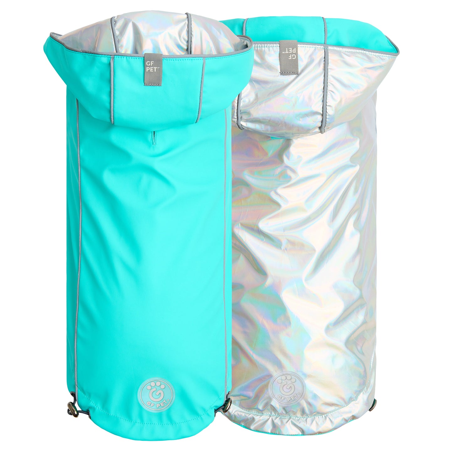 Reversible Raincoat Neon Aqua With Iridescent Dog Raincoats - main product image
