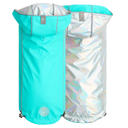 Reversible Raincoat Neon Aqua With Iridescent Dog Raincoats - main product image