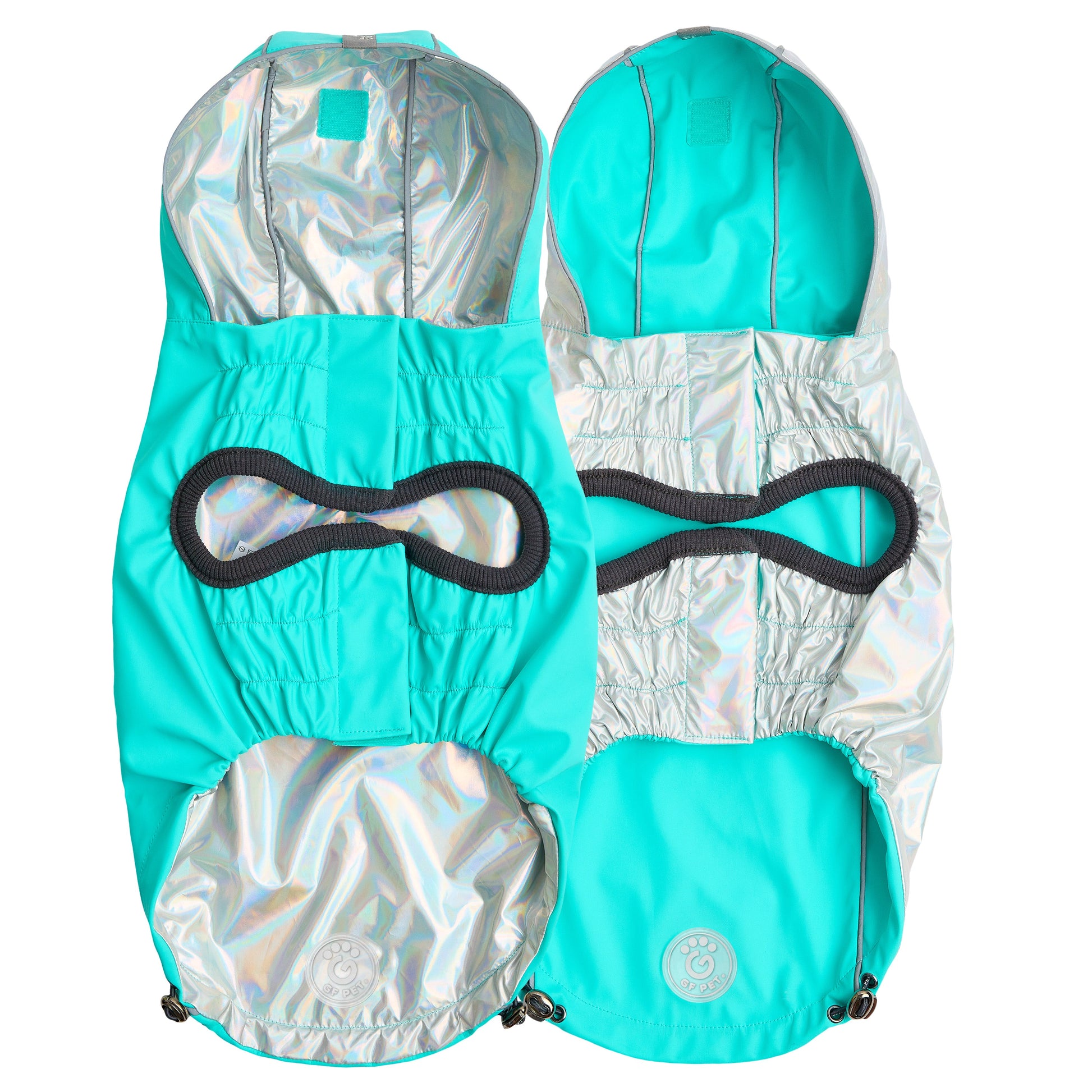 Reversible Raincoat Neon Aqua With Iridescent Dog Raincoats - lifestyle view