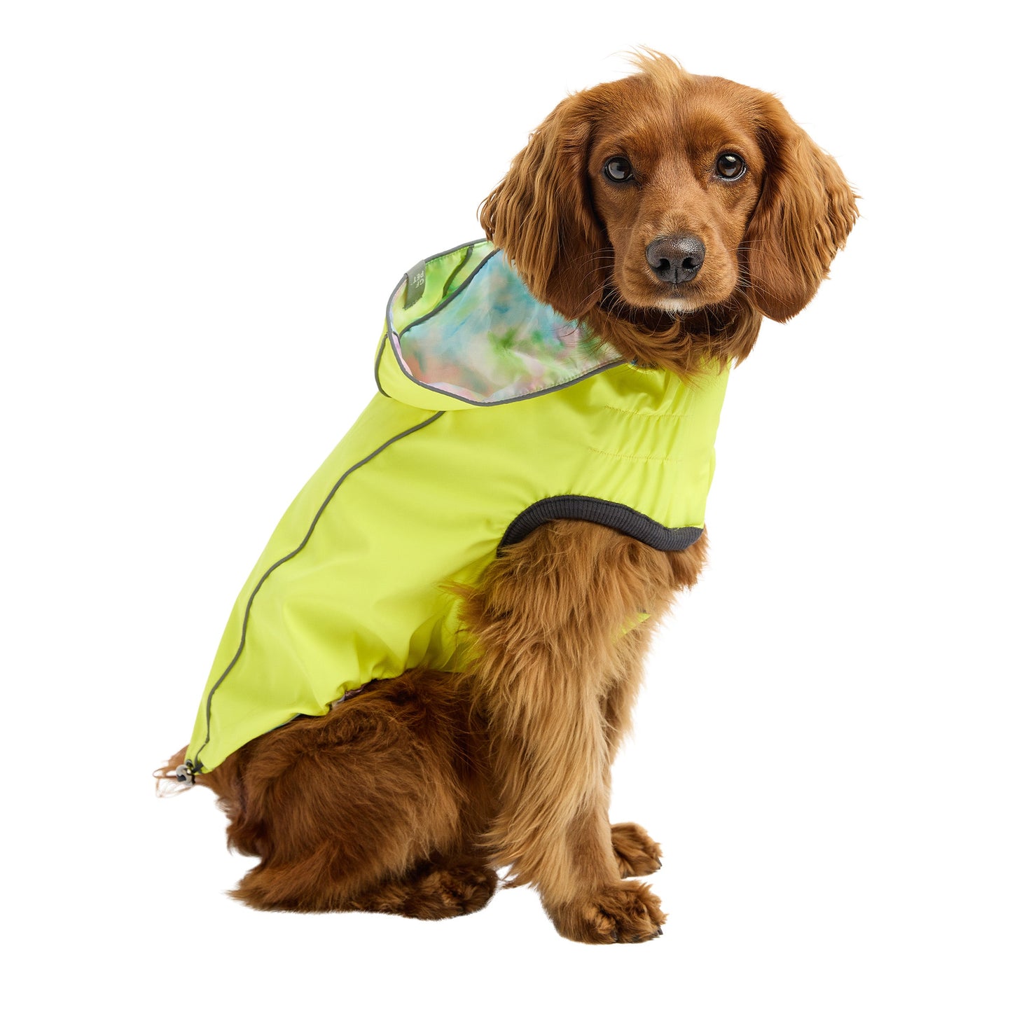 Reversible Raincoat Neon Yellow With Tie Dye Dog Raincoats - detail view