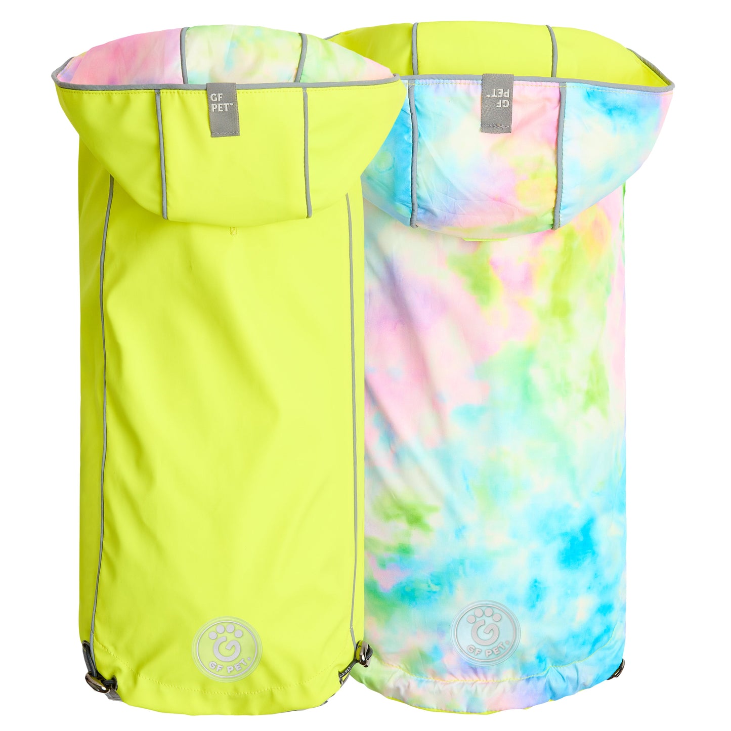 Reversible Raincoat Neon Yellow With Tie Dye Dog Raincoats - main product image