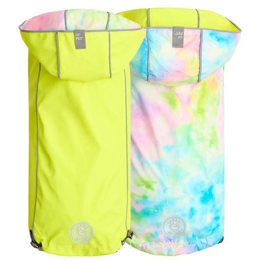 Reversible Raincoat Neon Yellow With Tie Dye Dog Raincoats - main product image