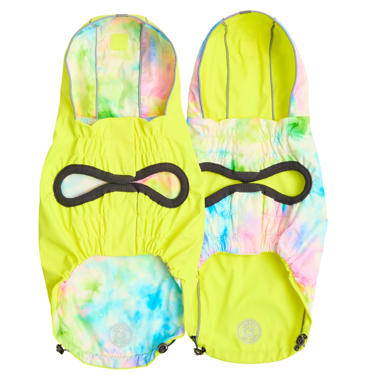 Reversible Raincoat Neon Yellow With Tie Dye Dog Raincoats - lifestyle view