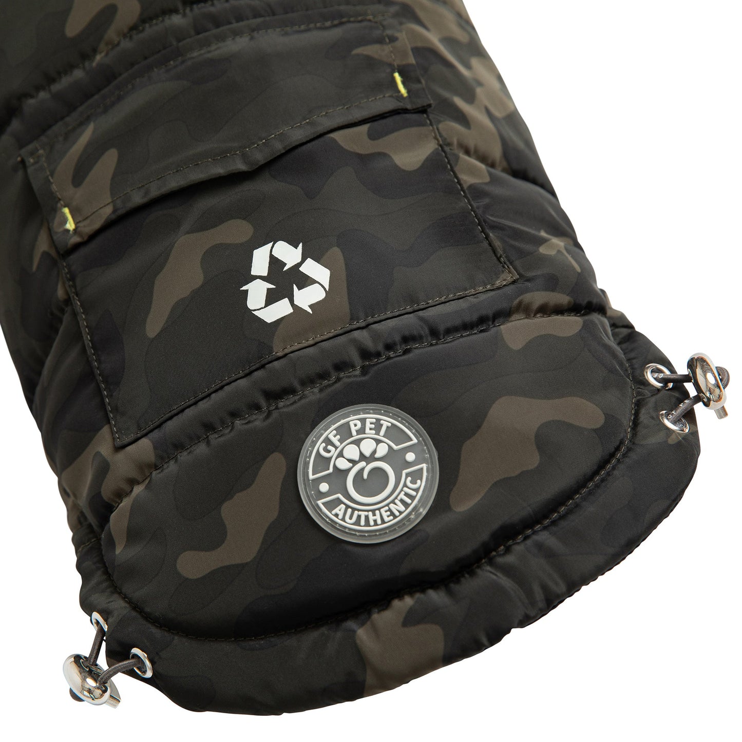 Recycled Parka Camouflage Dog Jackets Premium Pet Supply - close up view