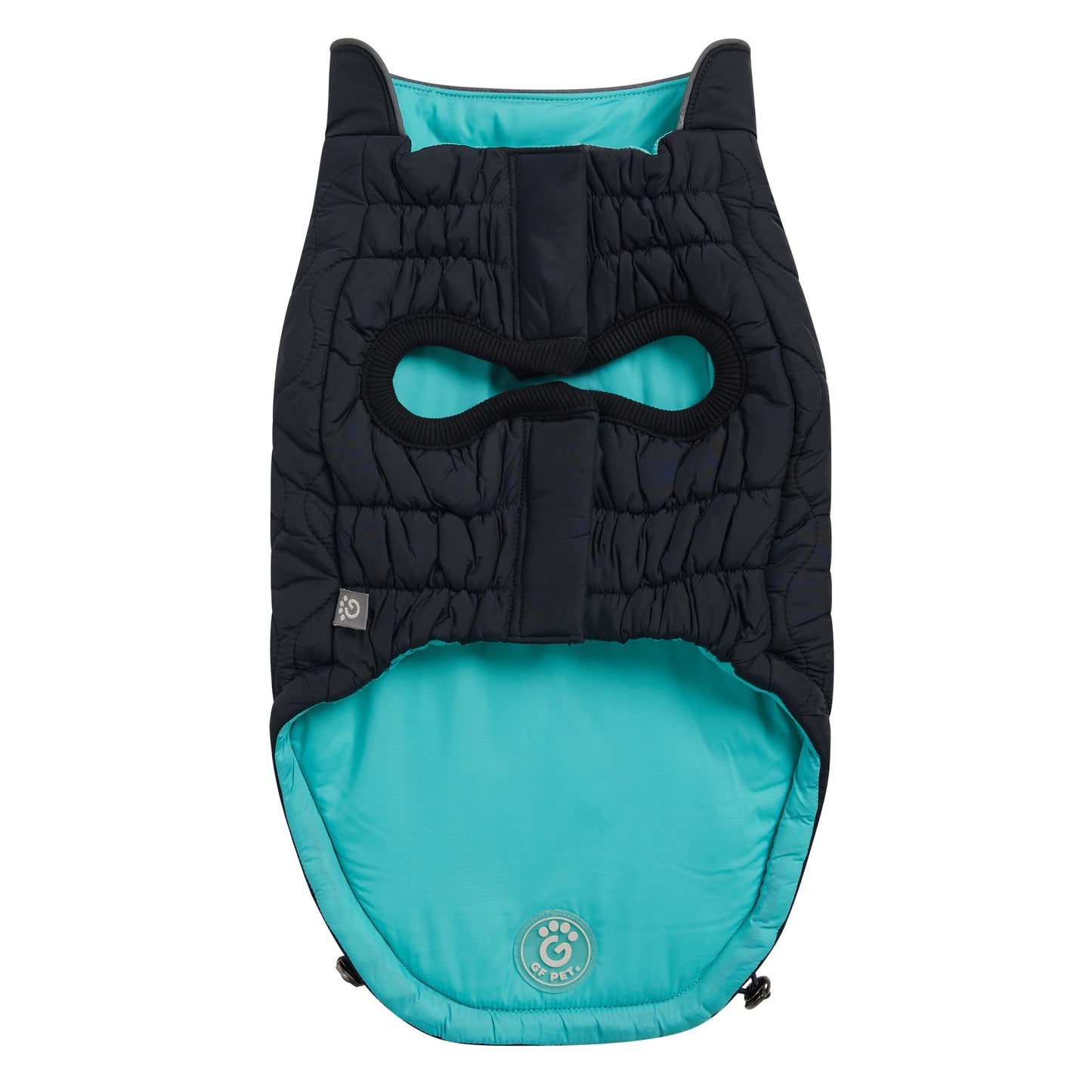 Reversible Chalet Jacket Black Aqua Dog Jackets Premium Pet - close up view