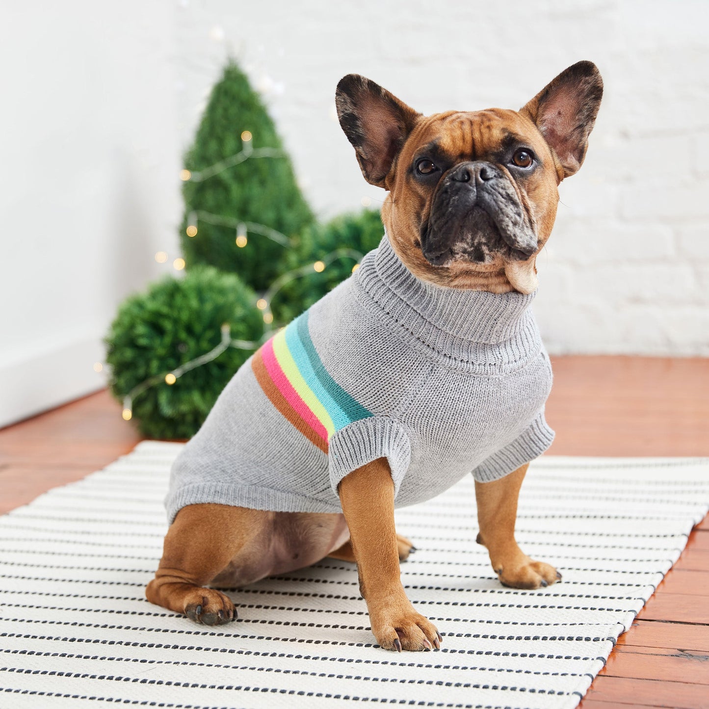 Retro Sweater Grey Mix Dog Apparel Premium Pet Supply - close up view