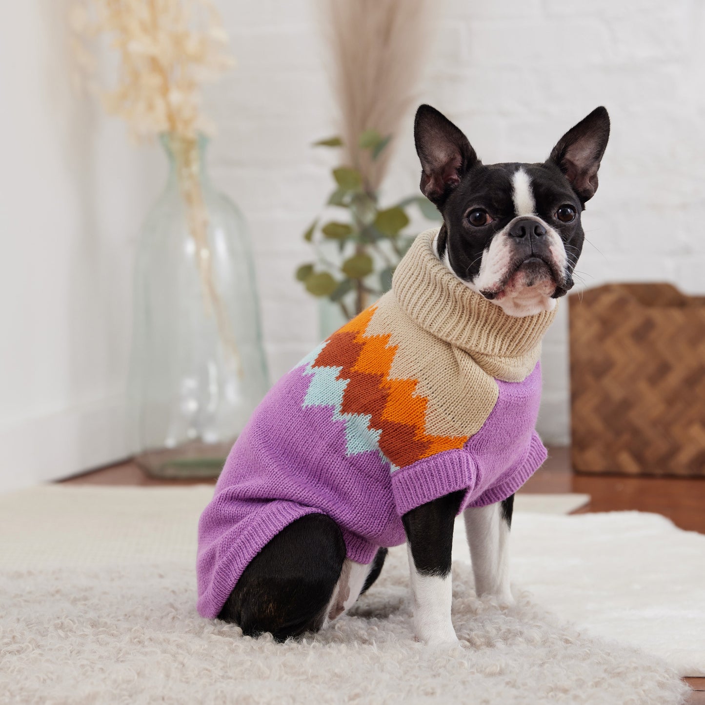 Fireside Sweater Purple Dog Apparel Premium Pet Supply - close up view