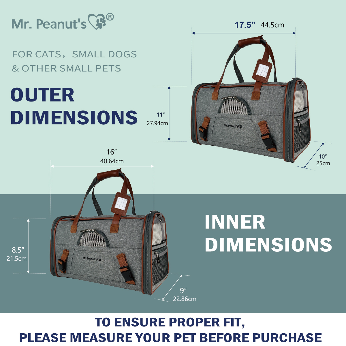 Mr. Peanut's Gold Series Standard Size Airline Compliant Pet Carrier - detail view