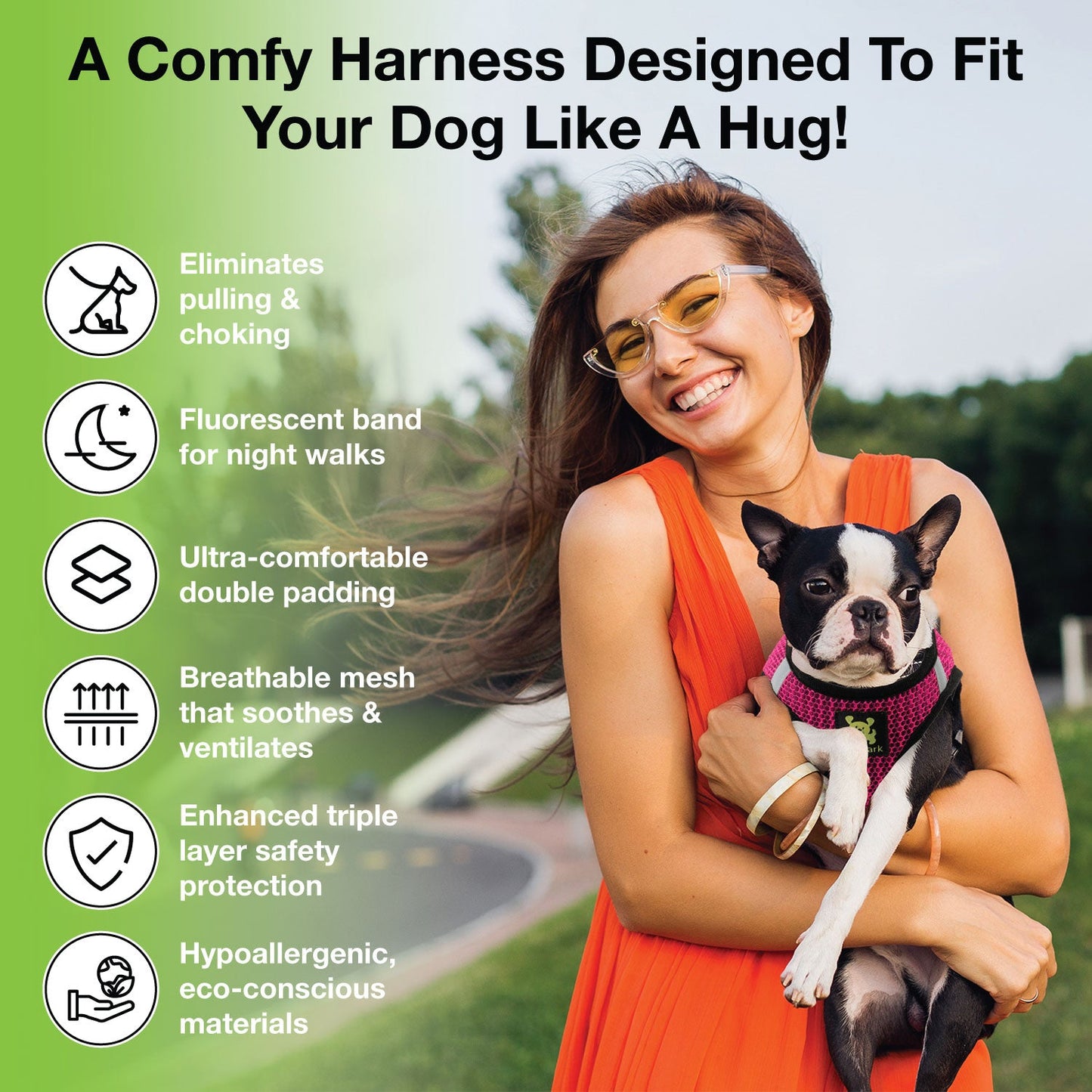Dog Harness EcoBark Fuchsia Step In Harness Reflective Soft - gallery product image for dog harness