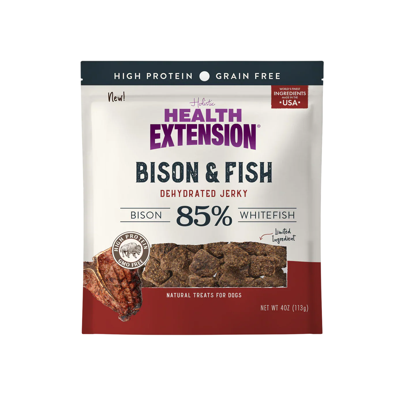 Health Extension Dehydrated Jerky Bison Fish 4Oz Dog Treats - main product image