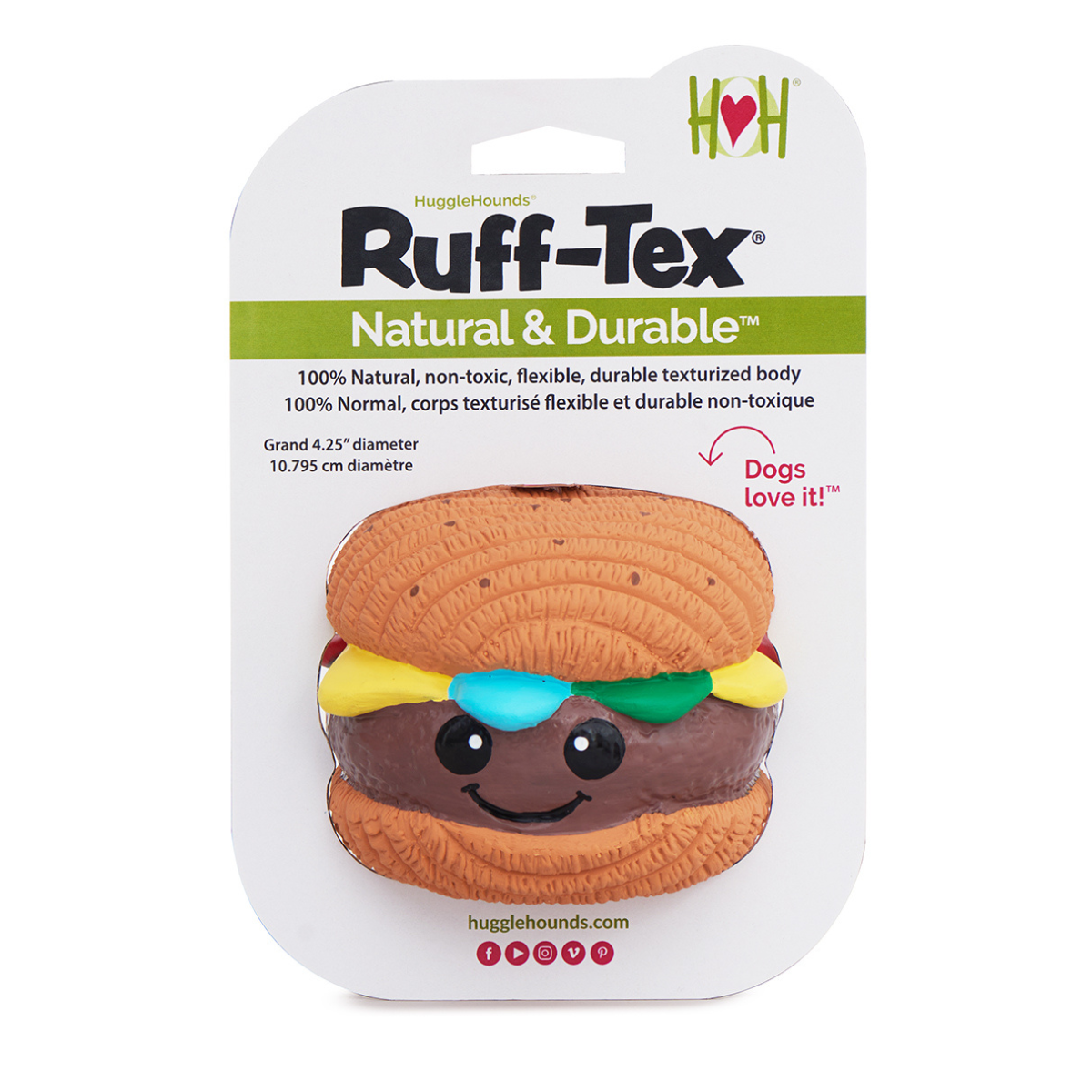 Dog Food Big Buns Foodies Hamburger Ruff-Tex Latex Ball Toy main product image for dogs and cats
