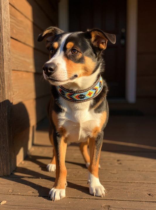 Epic Padded Leather Dog Collar with Beaded Design Dog Collar - main product image