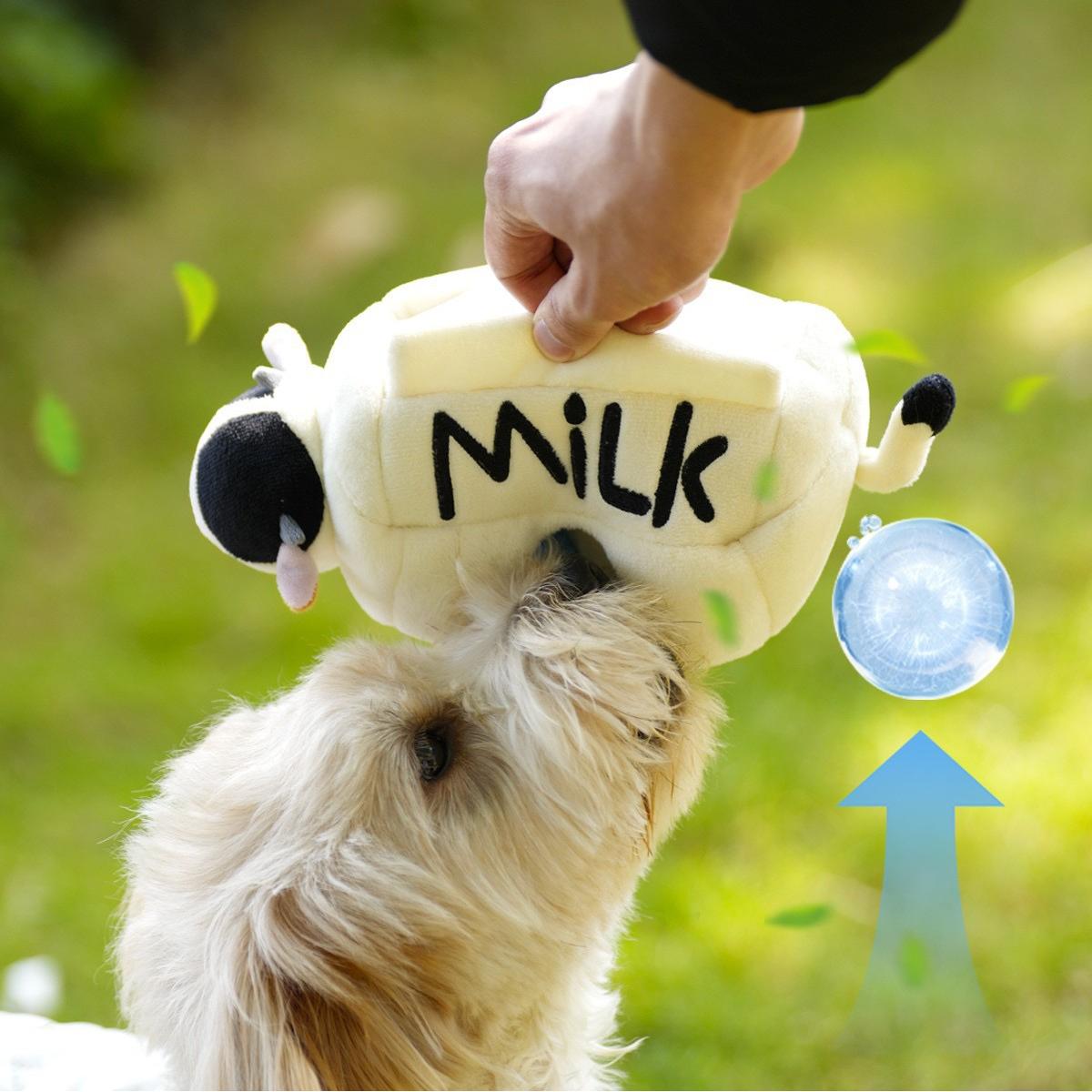 Milk Plush Chew Toy for Dogs & Cats - Interactive Crinkle, Squeaker & Tug Ropes - lifestyle view