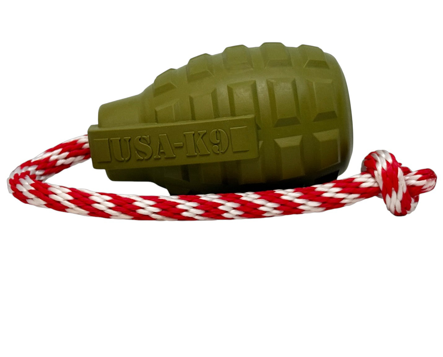 USA K9 Grenade Shaped Rubber Dog Toy Chew Treat Disp 41189 - detail view