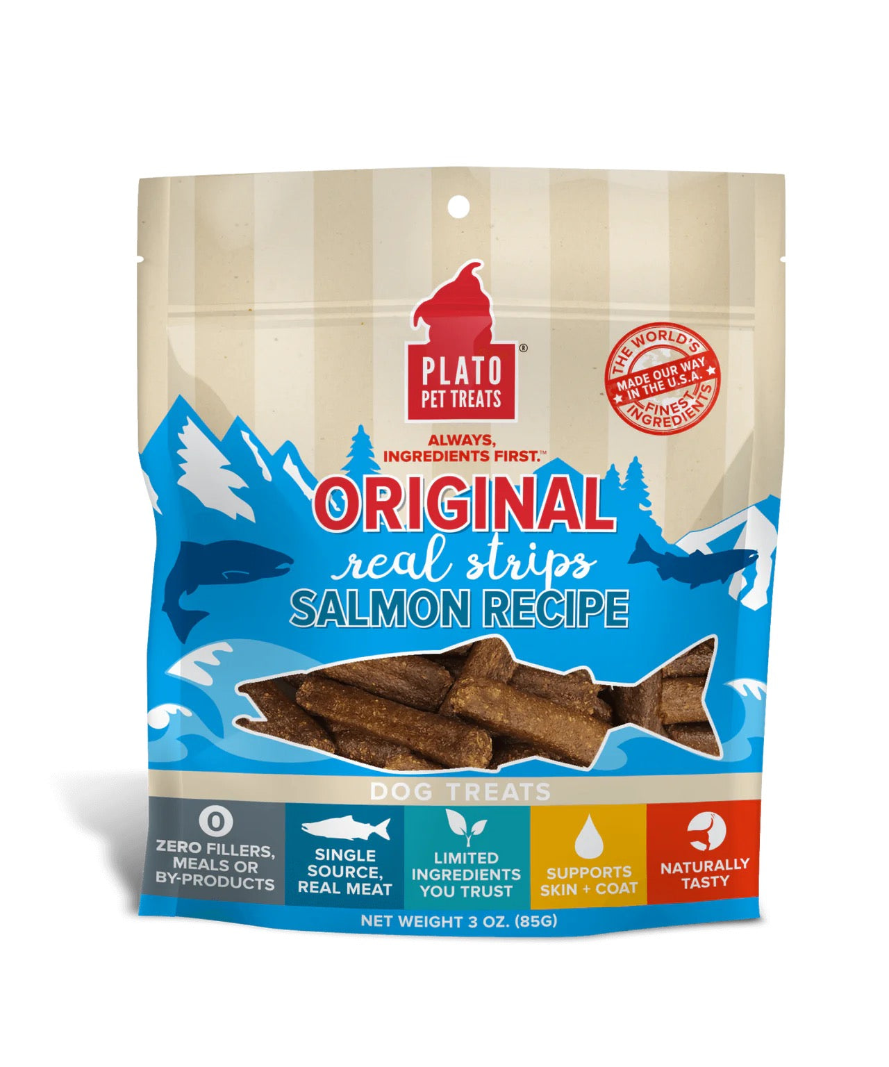Plato Original Real Strips Salmon Dog Treats 6Oz Dog Treats - main product image