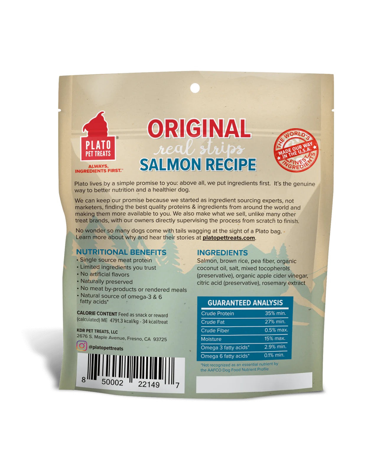 Plato Original Real Strips Salmon Dog Treats 6Oz Dog Treats - detail view