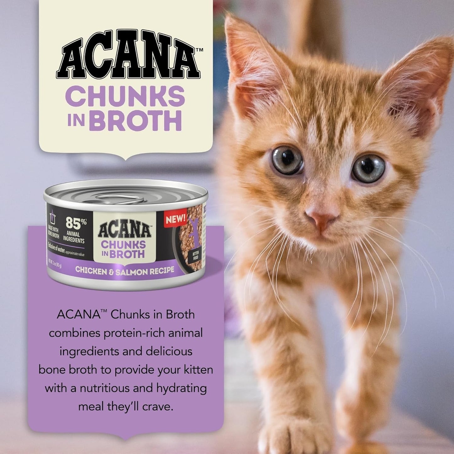 Cat Food Acana Grain Free Chunks in Broth Kitten Chicken - close up view