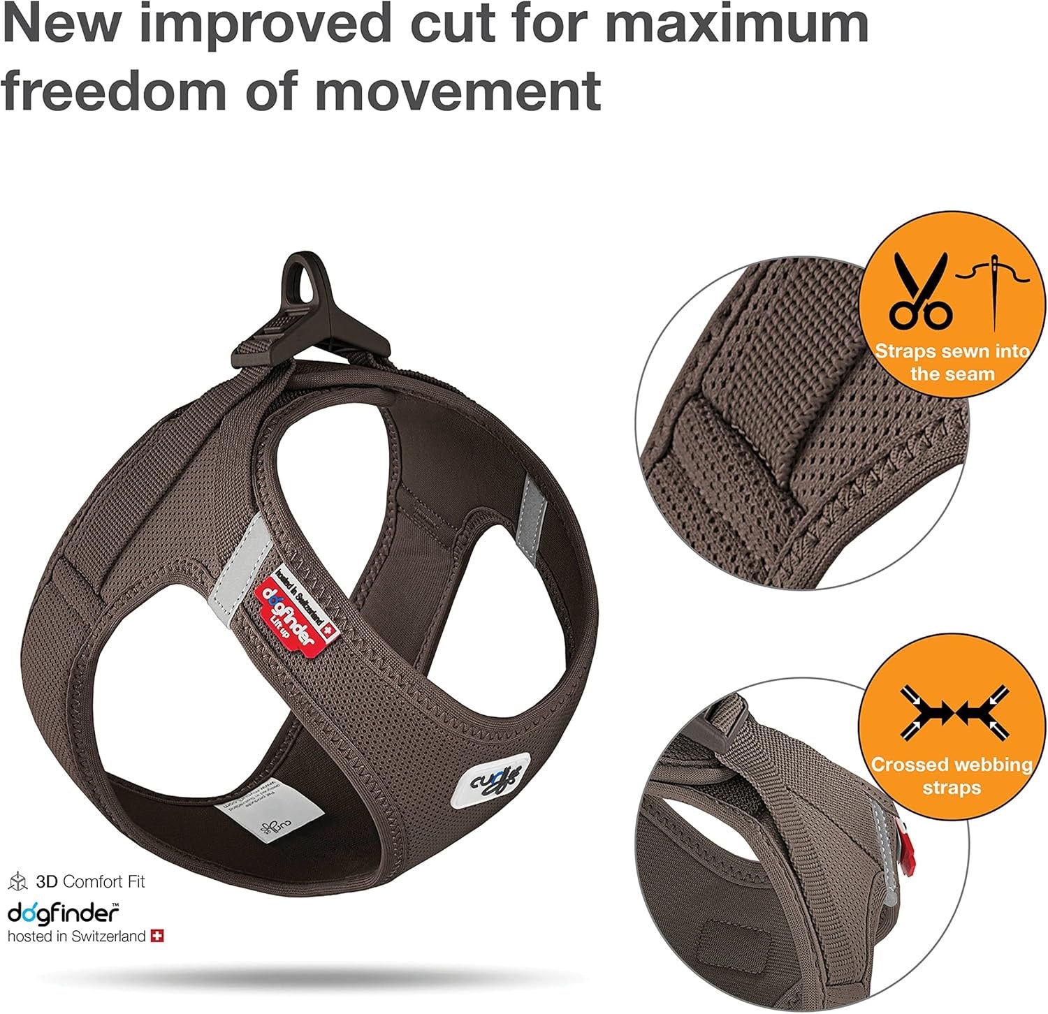 Curli Air Mesh Clasp Brown Vest Harness Adjustable Dog Gear - detail view
