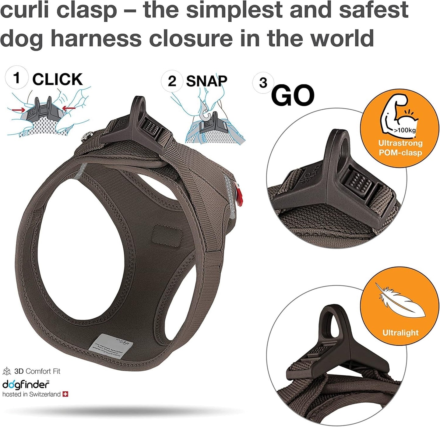 Curli Air Mesh Clasp Brown Vest Harness Adjustable Dog Gear - lifestyle view