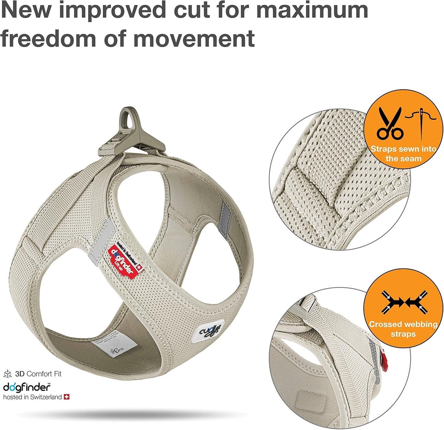 Curli Air Mesh Clasp Tan Vest Harness Adjustable Dog Walking - detail view