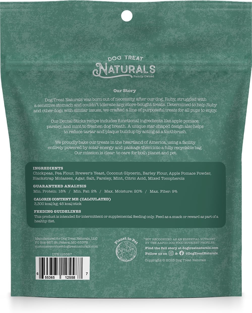 Dog Treat Naturals Chickpea Mint Dental Sticks Dog Treats - detail view